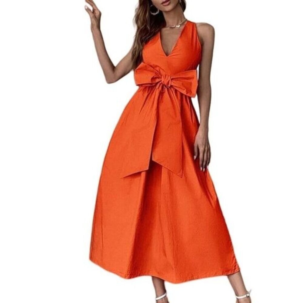 Sexy Orange Bow Tie Halter Maxi Dress | Sample‎ | Large | NWT | SKU67
